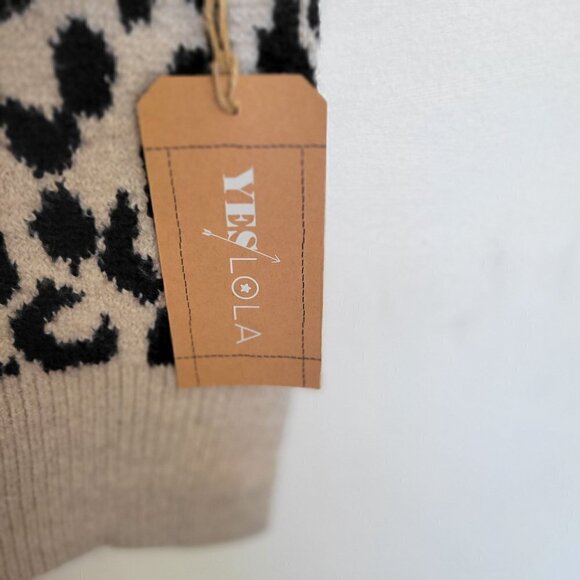 Leopard Print Knit Dress Oatmeal/Black Turtleneck | Women Oversized S/ or M - Picture 9 of 10